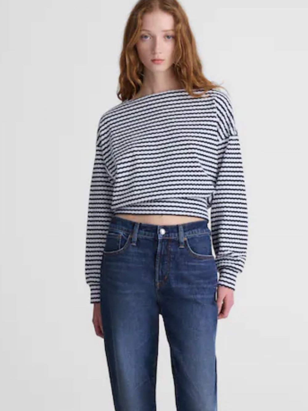 Madewell Textural-Stitch Boatneck Top Jacquard Rib Stripe Navy - Picture 2 of 4